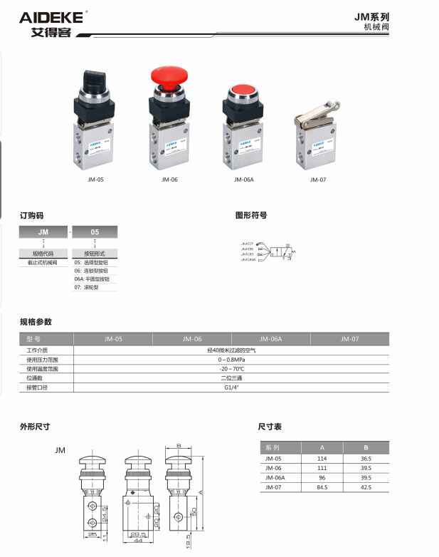 JM Series Mechanical Valve (3/2-Way)